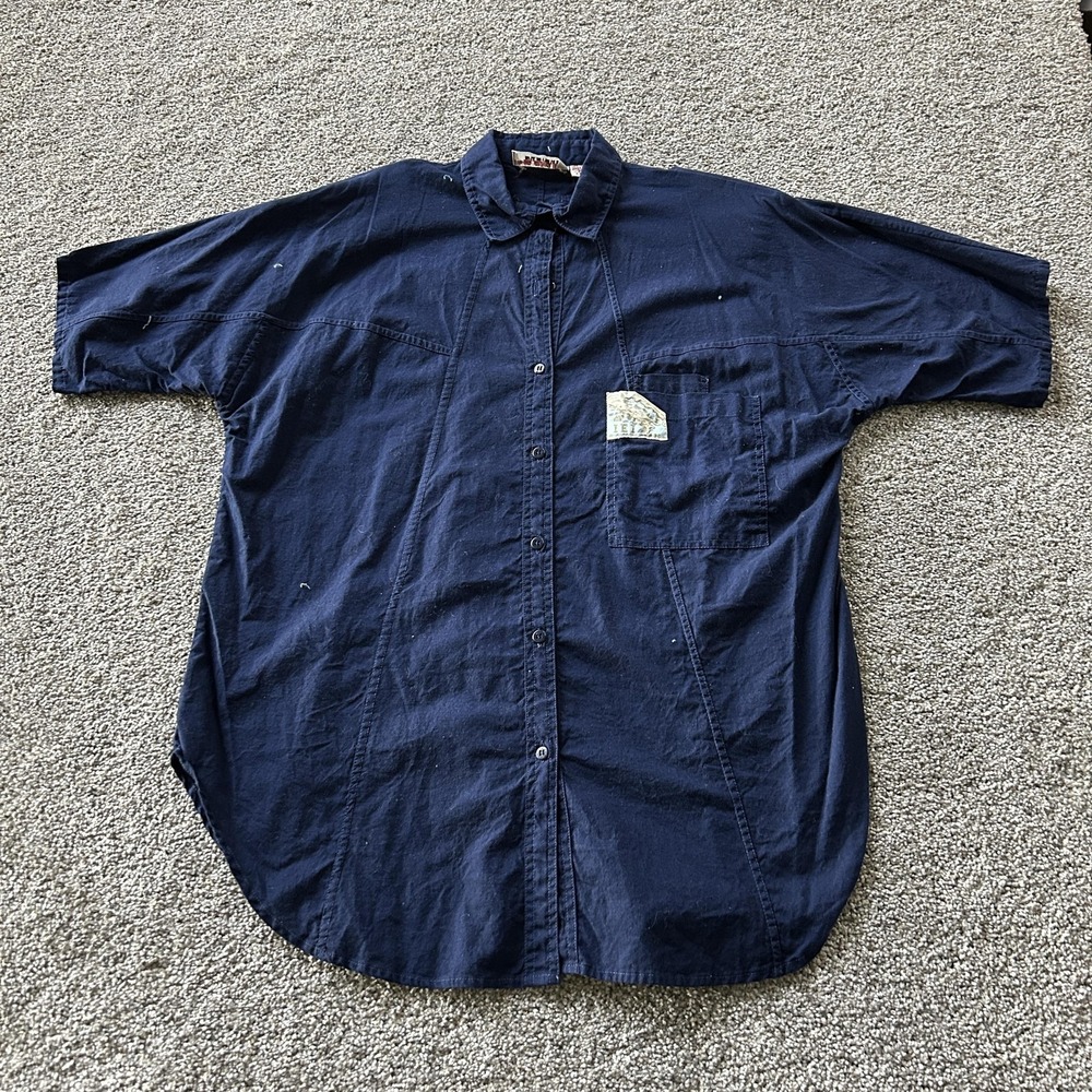 Desiree Designs Shirt Womens 16 Blue Button Up Short Sleeve Embroidered Top